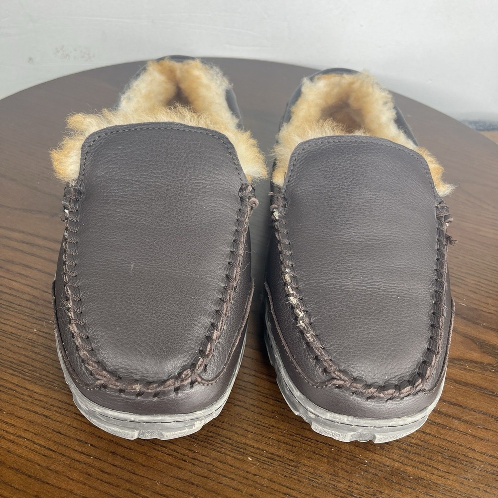 Red Head‎ Slipper Shoes Men's 8 Brown Leather Shearling Warm Moccasin Slip On - Picture 11 of 16